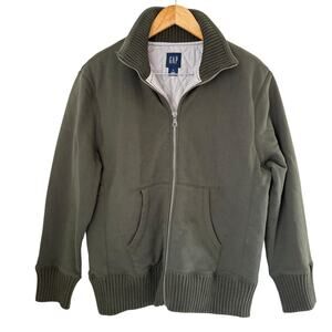 Gap Full Zip Cotton Thick Sweatshirt Quilted Lining Green Ribbed Casual Preppy M